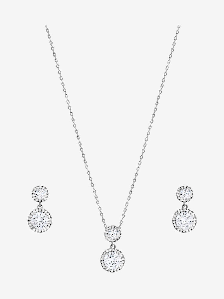 Jon Richard Silver Rhodium Plated and Cubic Zirconia Double Halo Drop Set Gift Box - Image 2 of 5