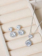Jon Richard Silver Rhodium Plated and Cubic Zirconia Double Halo Drop Set Gift Box - Image 5 of 5