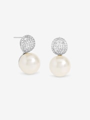 Jon Richard Silver Rhodium Plated Pave and Pearl Drop Earrings - Image 1 of 2
