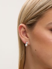 Jon Richard Silver Rhodium Plated Pave and Pearl Drop Earrings - Image 2 of 2