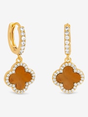 Jon Richard Gold Plated and Tigers Eye Clover Huggie Earrings - Image 1 of 3
