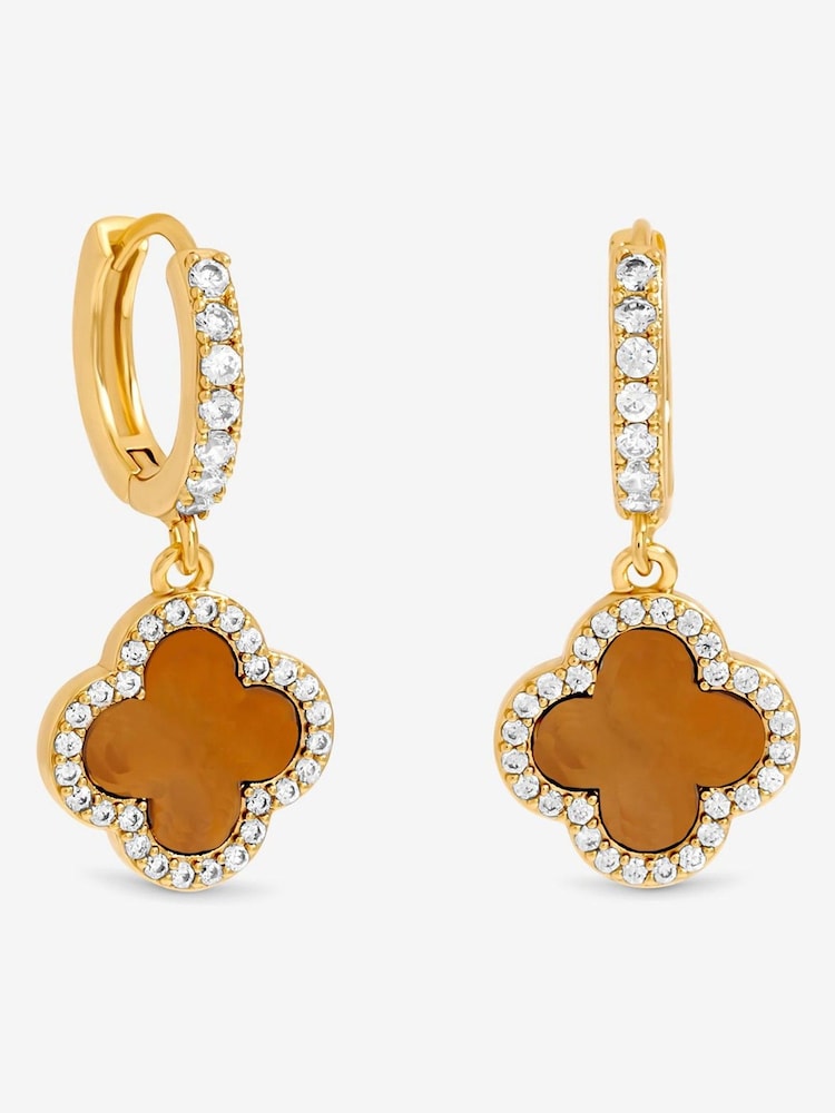 Jon Richard Gold Plated and Tigers Eye Clover Huggie Earrings - Image 1 of 3