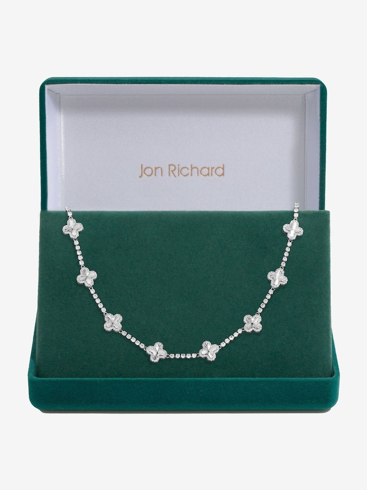 Jon Richard Silver Rhodium Plated and Diamond Cut Station Clover Necklace Gift Box - Image 1 of 4 Jon Richard Silver Rhodium Plated and Diamond Cut Station Clover Necklace Gift Box - Image 1 of 4
