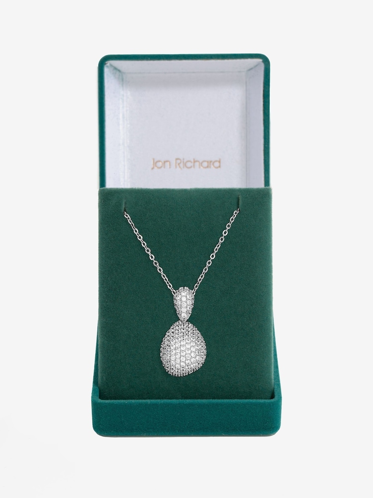 Jon Richard Silver Rhodium Plated and Cubic Zirconia Drop Dome Pendant Gift Box - Image 1 of 4 Jon Richard Silver Rhodium Plated and Cubic Zirconia Drop Dome Pendant Gift Box - Image 1 of 4