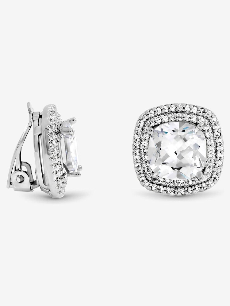 Jon Richard Silver Rhodium Plated Large Square Halo Stud Earrings - Image 1 of 1 Jon Richard Silver Rhodium Plated Large Square Halo Stud Earrings - Image 1 of 1
