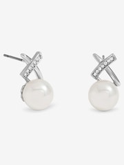 Jon Richard Silver Rhodium Plated Pave and Pearl Kiss Stud Earrings - Image 1 of 1