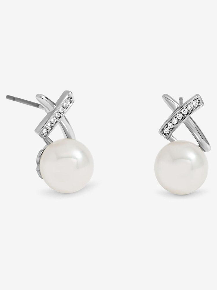 Jon Richard Silver Rhodium Plated Pave and Pearl Kiss Stud Earrings - Image 1 of 1