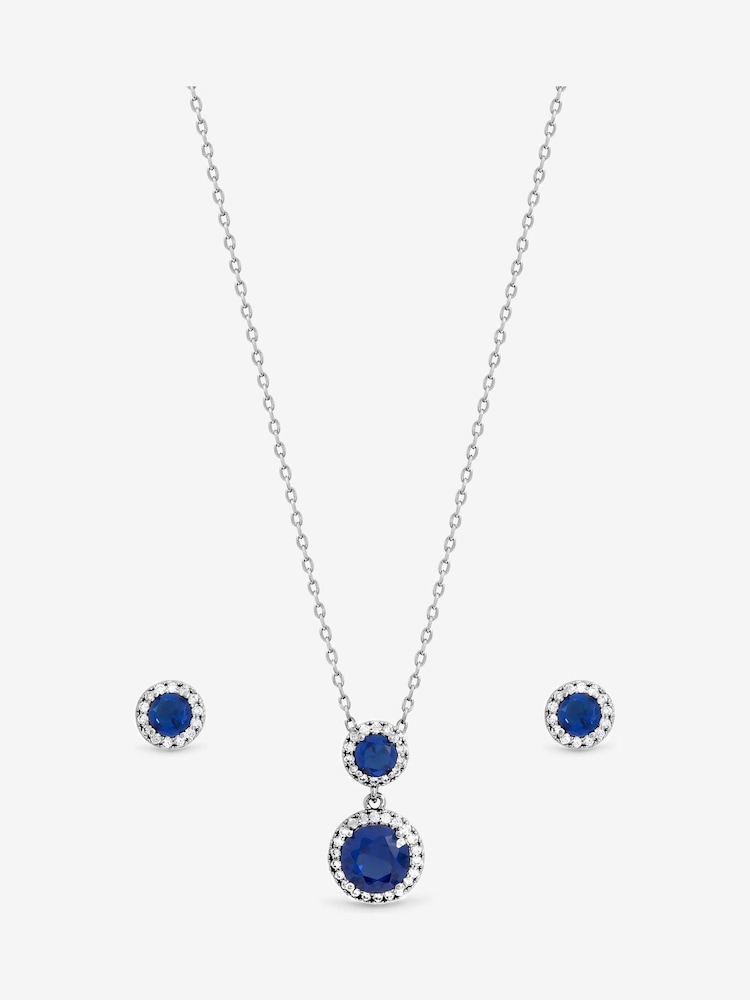 Jon Richard Silver Rhodium Plated and Cubic Zirconia Double Halo Sapphire Drop Set Gift Box - Image 2 of 2