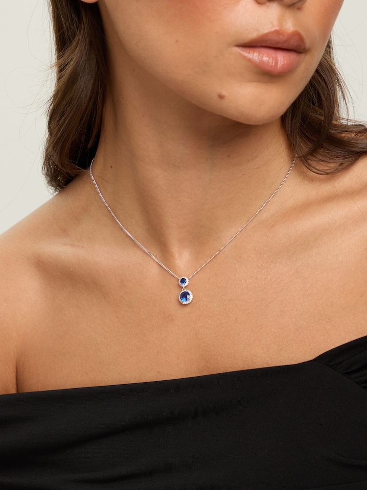 Jon Richard Silver Rhodium Plated and Cubic Zirconia Double Halo Sapphire Drop Set Gift Box - Image 4 of 4