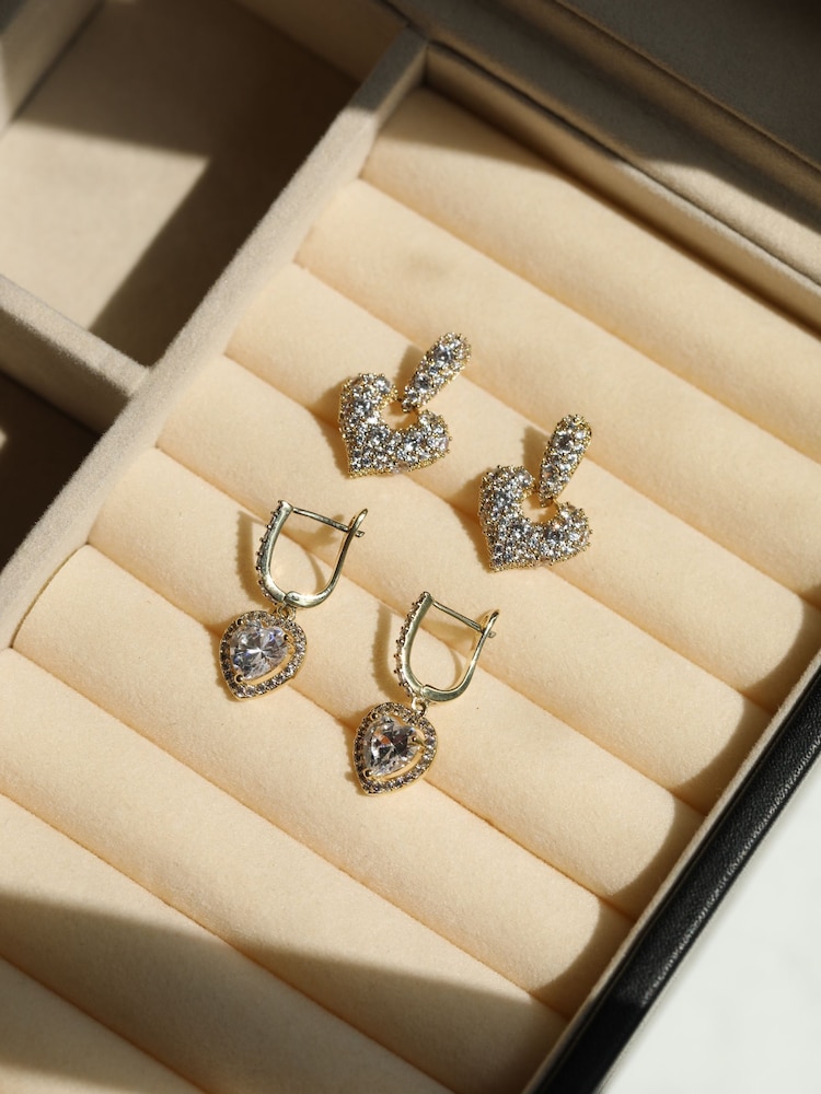 Jon Richard Gold Plated and Crystal Halo Heart Hoop Earrings - Image 2 of 2