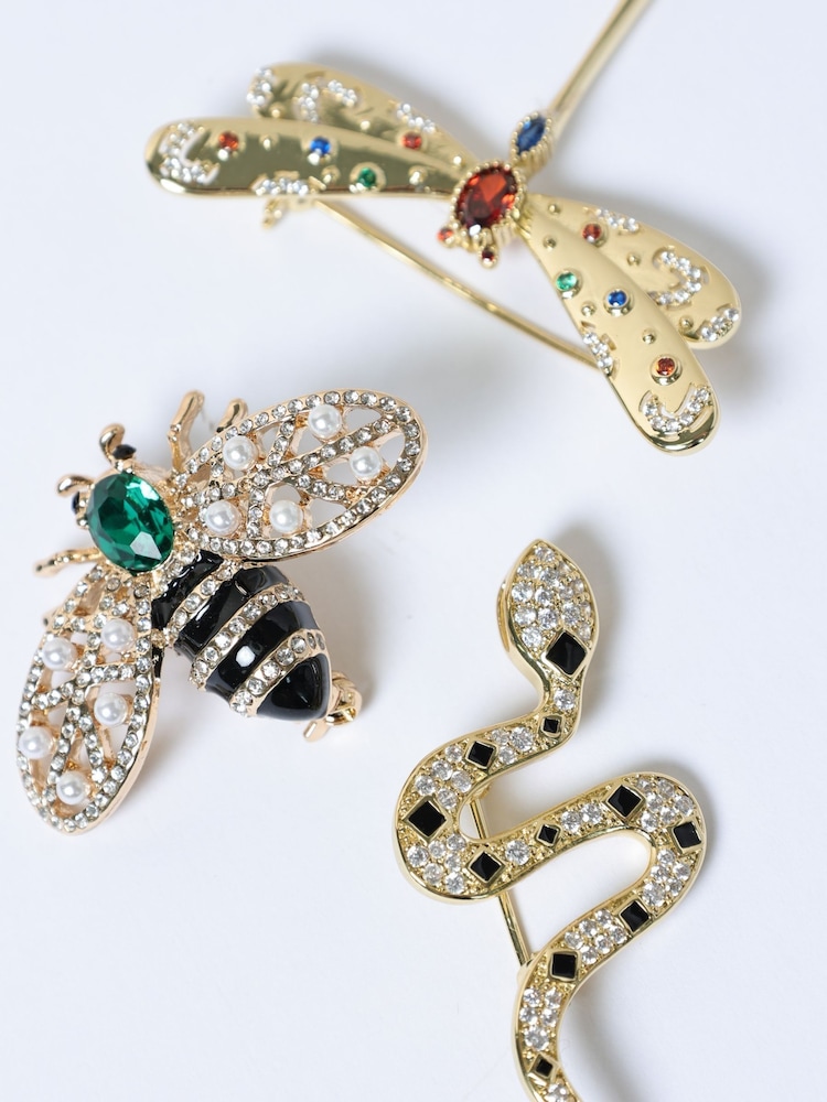 Jon Richard Gold Plated Crystal and Jet Snake Brooch Gift Box - Image 2 of 3