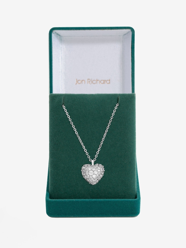 Jon Richard Silver Rhodium Plated and Pave Heart Pendant Gift Box - Image 1 of 4 Jon Richard Silver Rhodium Plated and Pave Heart Pendant Gift Box - Image 1 of 4