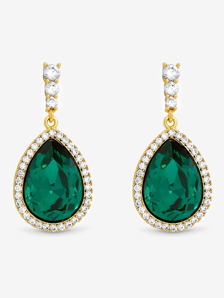 Jon Richard Gold Plated and Emerald Pear Drop Earrings - Image 1 of 3