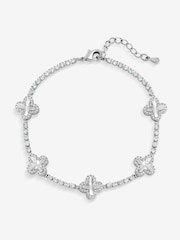 Jon Richard Silver Rhodium Plated and Diamond Station Clover Bracelet - Image 1 of 4