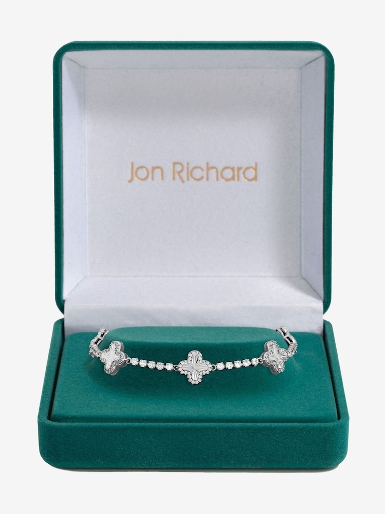 Jon Richard Silver Rhodium Plated and Diamond Station Clover Bracelet - Image 4 of 4 Jon Richard Silver Rhodium Plated and Diamond Station Clover Bracelet - Image 4 of 4