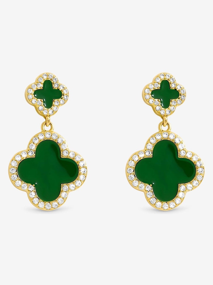 Jon Richard Gold Plated and Emerald Clover Earrings - Image 2 of 4