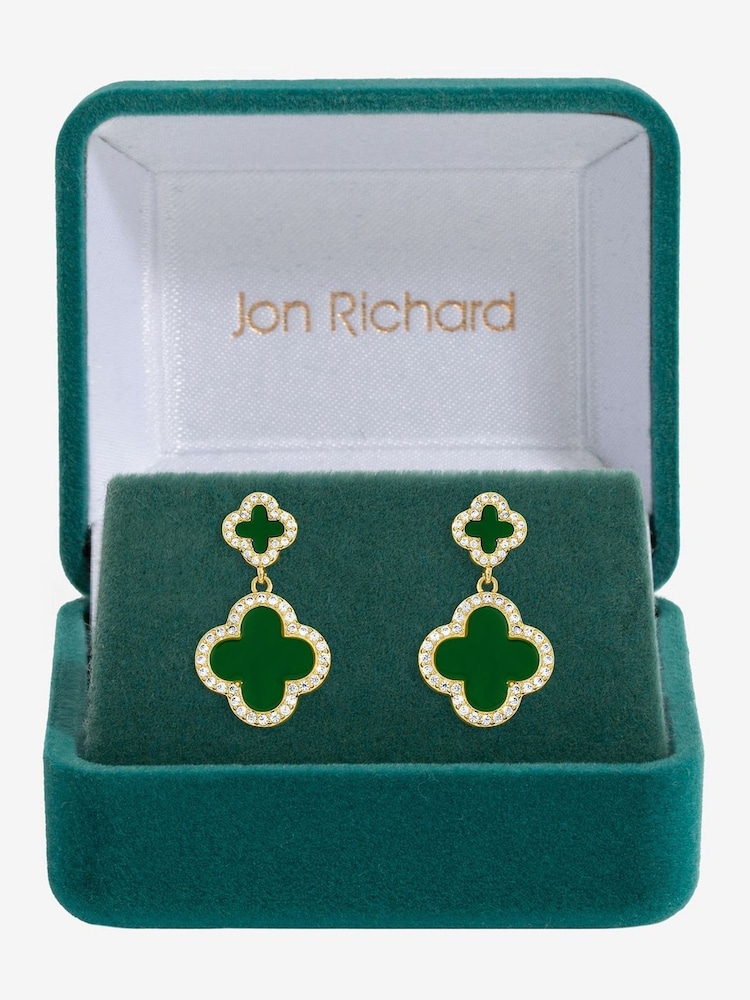 Jon Richard Gold Plated and Emerald Clover Earrings - Image 4 of 4