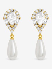 Jon Richard Gold 14K Plated Crystal and Pearl Drop Earrings - Image 1 of 1