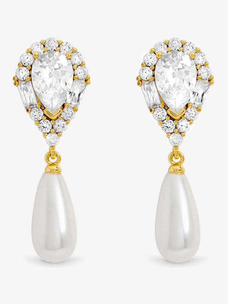 Jon Richard Gold 14K Plated Crystal and Pearl Drop Earrings - Image 1 of 1 Jon Richard Gold 14K Plated Crystal and Pearl Drop Earrings - Image 1 of 1
