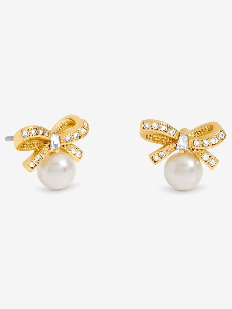 Jon Richard Gold 18K Plated Bow and Pearl Earrings - Gift Cracker - Image 1 of 2