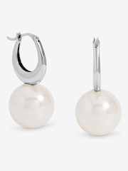 Jon Richard Silver Rhodium Plated Polished and Pearl Hoop Earrings - Image 1 of 1