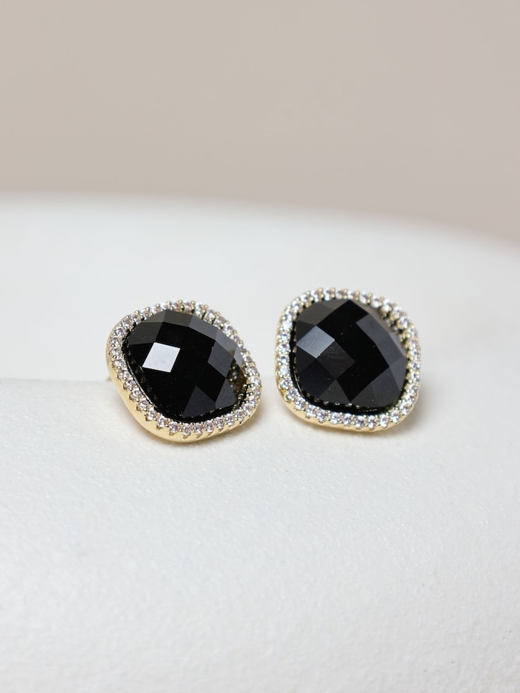 Jon Richard Gold Plated and Jet Crystal Stud Earrings - Image 1 of 2