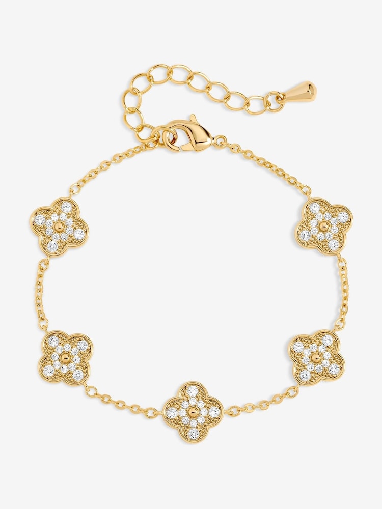 Jon Richard Gold Plated Pave Clover Bracelet - Image 1 of 3