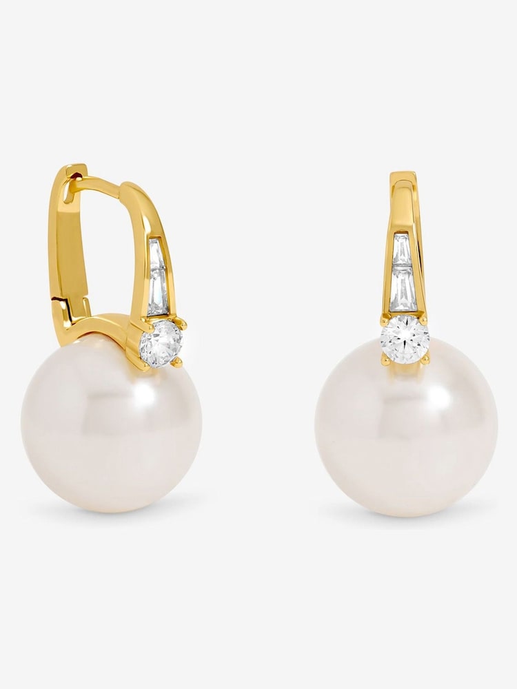 Jon Richard Gold Plated Polished and Crystal Stone Pearl Hoops - Image 1 of 2