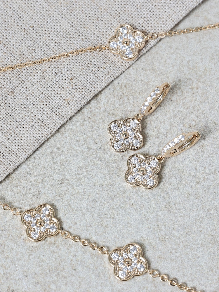 Jon Richard Gold Plated Pave Clover Earrings - Image 2 of 4