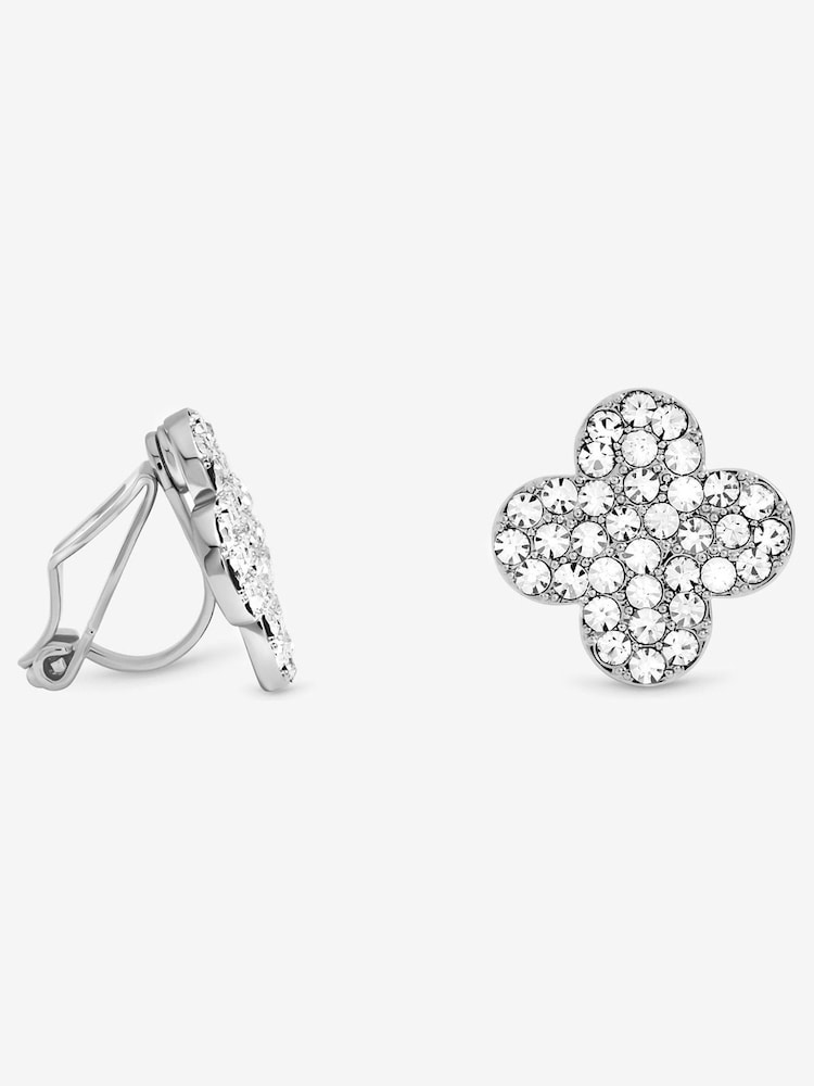 Jon Richard Silver Silver Plated and Pave Clover Clip Earrings - Image 1 of 1