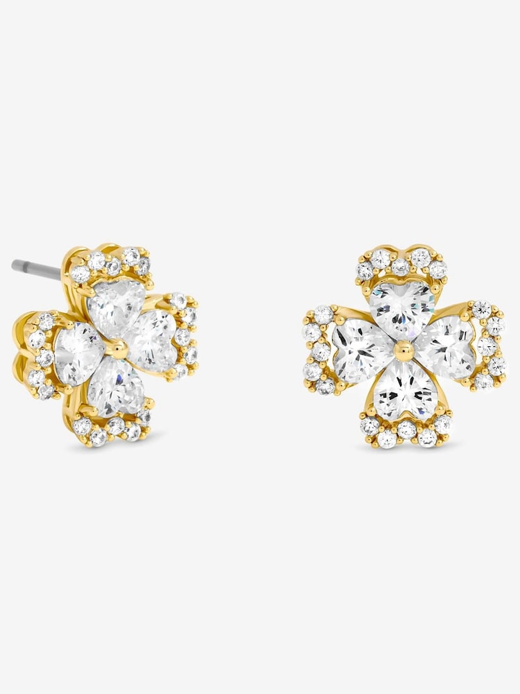 Jon Richard Gold Plated and Crystal Clover Stud Earrings - Image 1 of 1