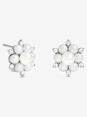 Jon Richard Silver Plated Crystal and Pearl Snowflake Clip Earrings - Image 1 of 1