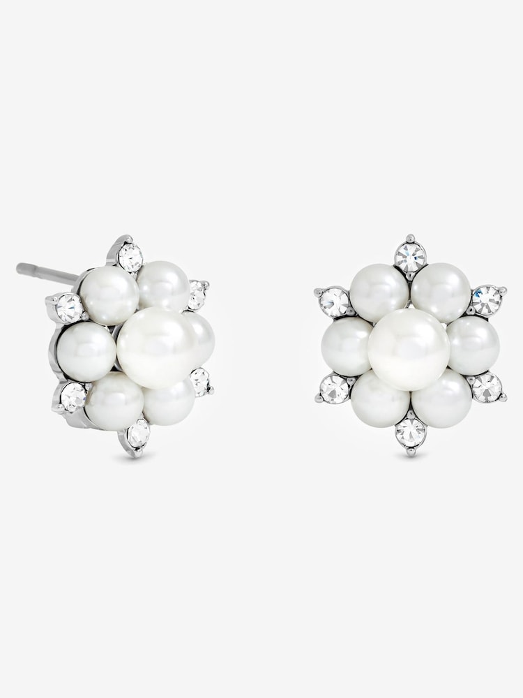 Jon Richard Silver Plated Crystal and Pearl Snowflake Clip Earrings - Image 1 of 1 Jon Richard Silver Plated Crystal and Pearl Snowflake Clip Earrings - Image 1 of 1