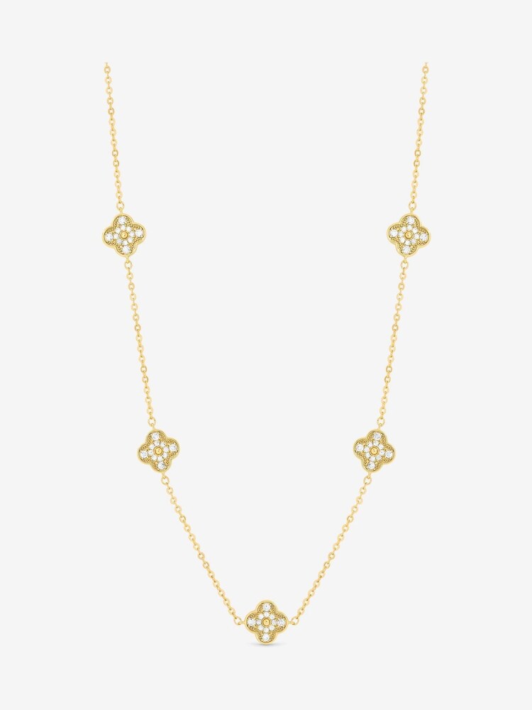 Jon Richard Gold Plated Pave Clover Necklace - Image 1 of 4 Jon Richard Gold Plated Pave Clover Necklace - Image 1 of 4