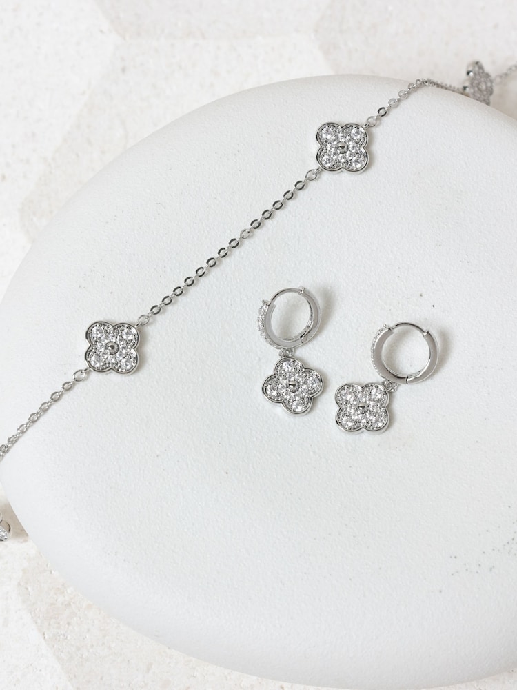 Jon Richard Silver Rhodium Plated and Pave Clover Necklace - Image 2 of 4
