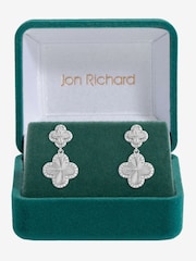 Jon Richard Silver Rhodium Plated and Diamond Clover Double Drop Earrings - Image 1 of 3