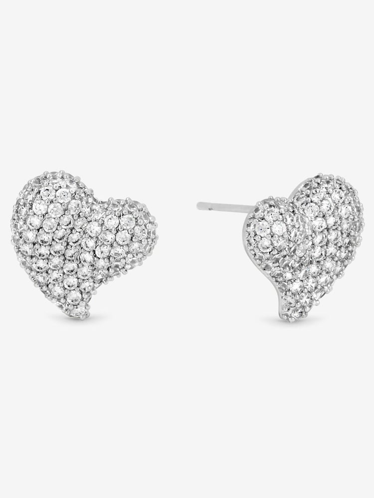 Jon Richard Silver Rhodium Plated Pave Heart Stud Earrings - Image 1 of 2 Jon Richard Silver Rhodium Plated Pave Heart Stud Earrings - Image 1 of 2
