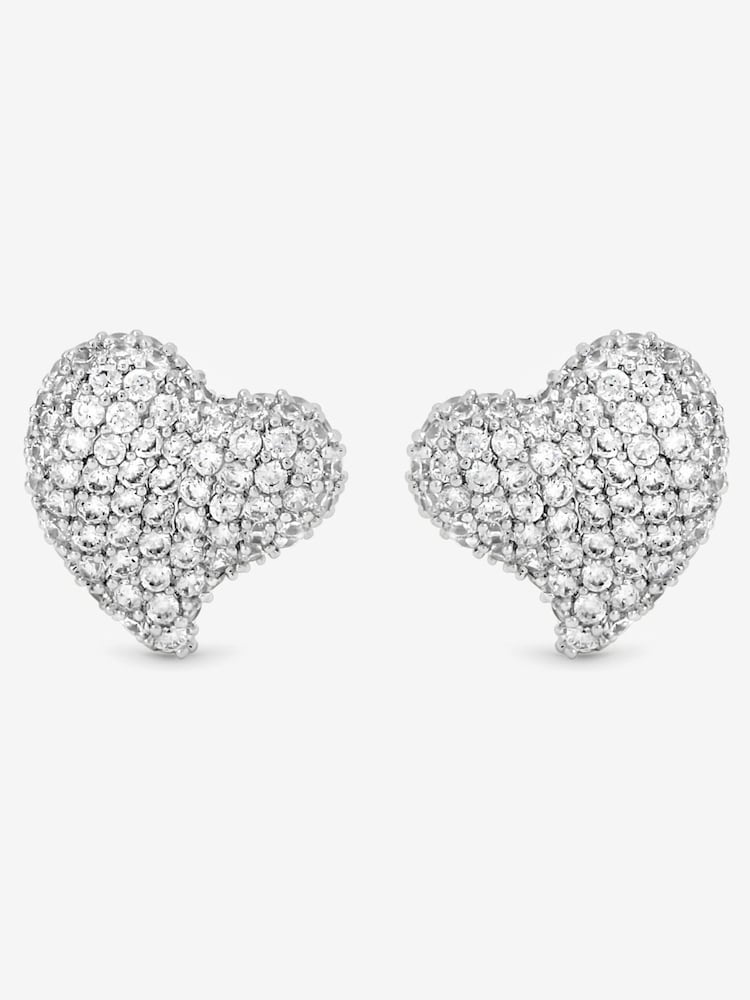 Jon Richard Silver Rhodium Plated Pave Heart Stud Earrings - Image 2 of 2 Jon Richard Silver Rhodium Plated Pave Heart Stud Earrings - Image 2 of 2