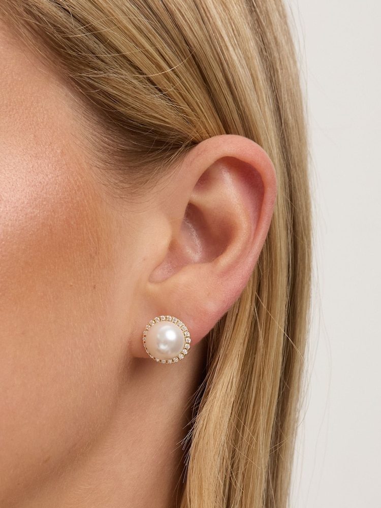 Jon Richard Gold Plated Cubic Zirconia and Pearl Stud Earrings - Image 2 of 3 Jon Richard Gold Plated Cubic Zirconia and Pearl Stud Earrings - Image 2 of 3