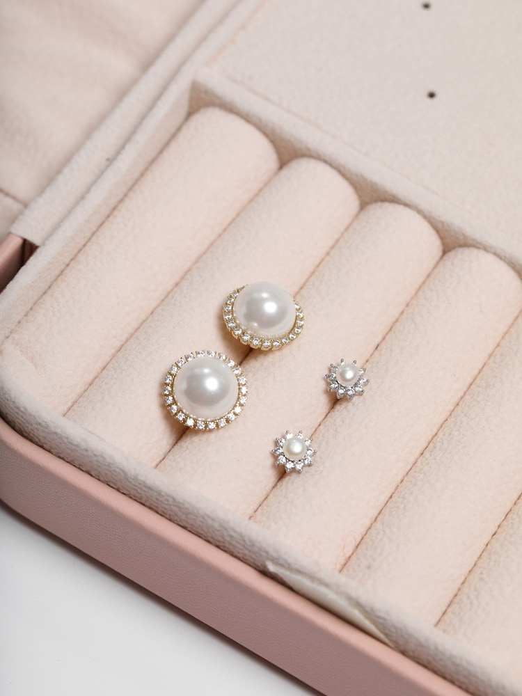 Jon Richard Gold Plated Cubic Zirconia and Pearl Stud Earrings - Image 3 of 3 Jon Richard Gold Plated Cubic Zirconia and Pearl Stud Earrings - Image 3 of 3