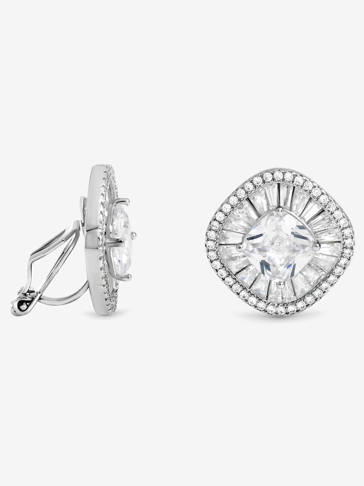 Jon Richard Silver Rhodium Plated Baguette Cubic Zirconia Stud Clip Earrings - Image 1 of 3
