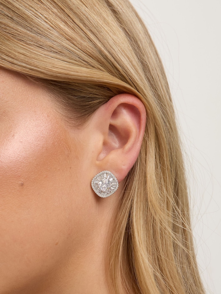 Jon Richard Silver Rhodium Plated Baguette Cubic Zirconia Stud Clip Earrings - Image 2 of 3