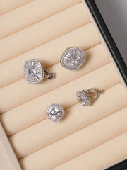 Jon Richard Silver Rhodium Plated Baguette Cubic Zirconia Stud Clip Earrings - Image 3 of 3