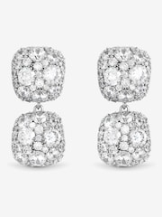 Jon Richard Silver Rhodium Plated Pave Square Double Drop Earrings - Image 1 of 3