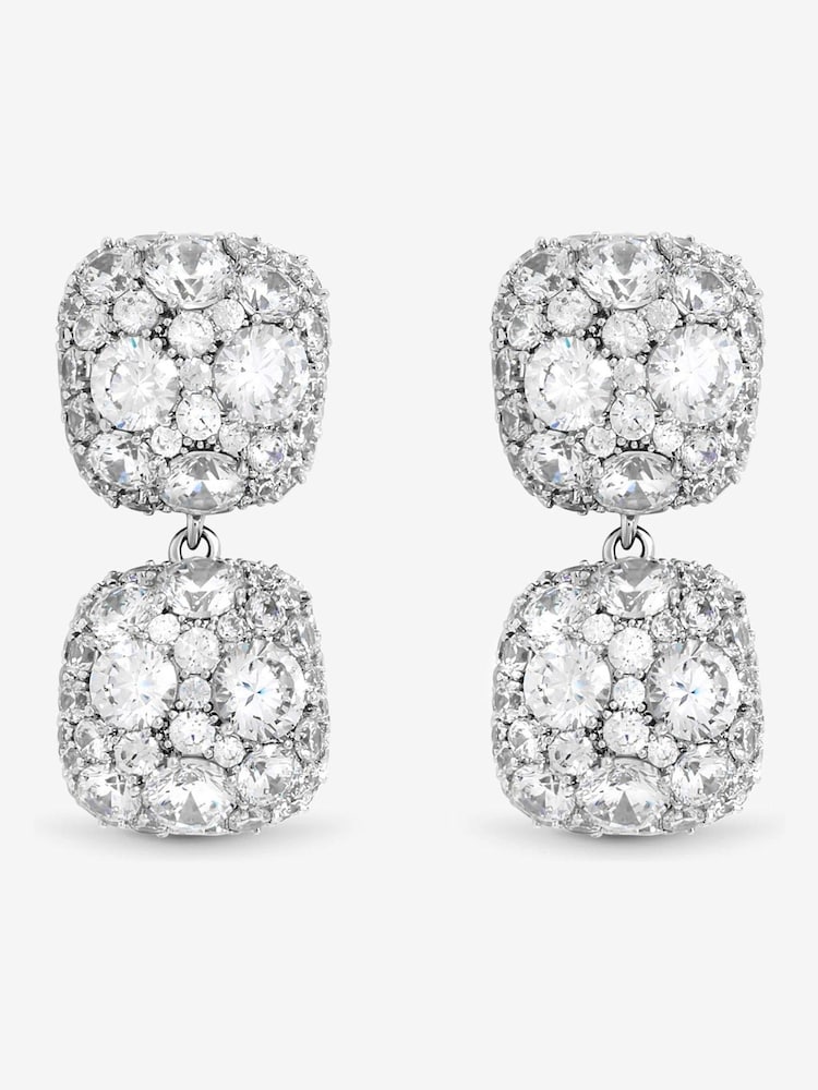 Jon Richard Silver Rhodium Plated Pave Square Double Drop Earrings - Image 1 of 3