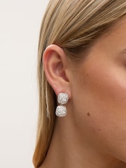 Jon Richard Silver Rhodium Plated Pave Square Double Drop Earrings - Image 2 of 3
