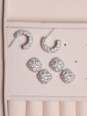 Jon Richard Silver Rhodium Plated Pave Square Double Drop Earrings - Image 3 of 3