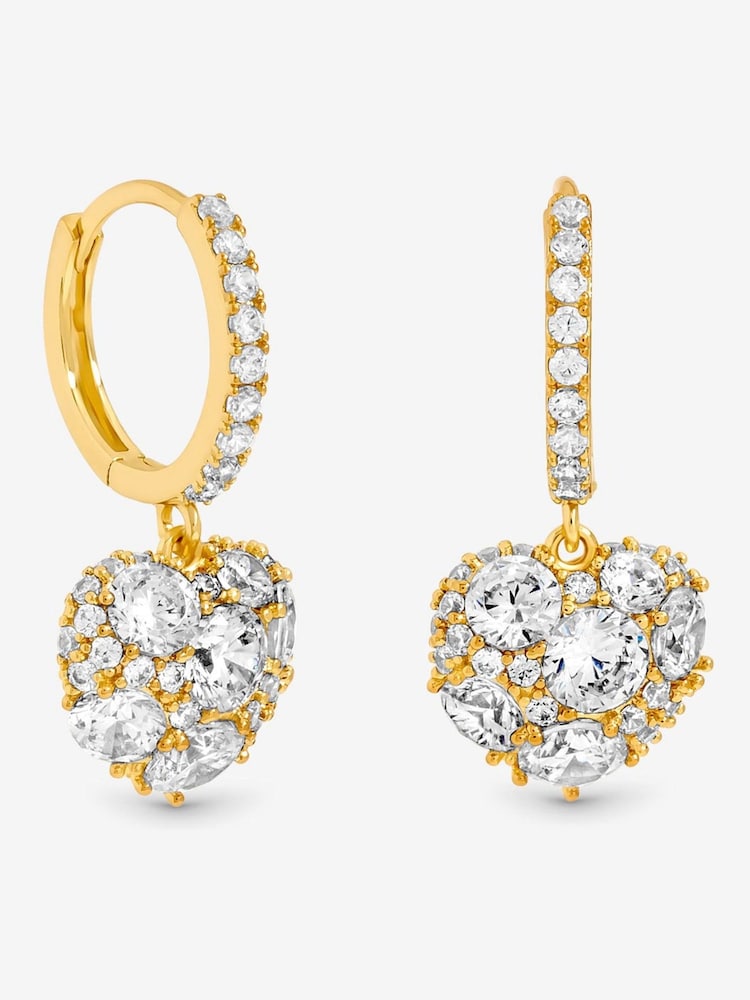 Jon Richard Gold Plated Cubic Zirconia Pave Heart Earrings - Image 1 of 1 Jon Richard Gold Plated Cubic Zirconia Pave Heart Earrings - Image 1 of 1