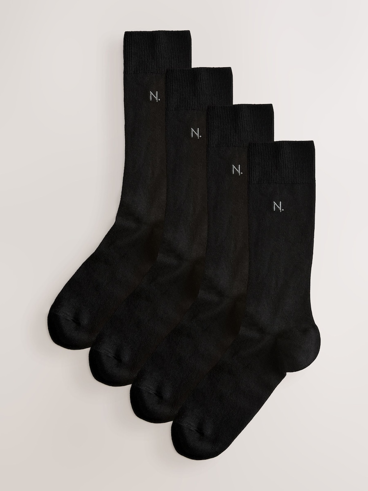 Black N. Premium Embroidered Viscose Socks 4 Pack - Image 2 of 5