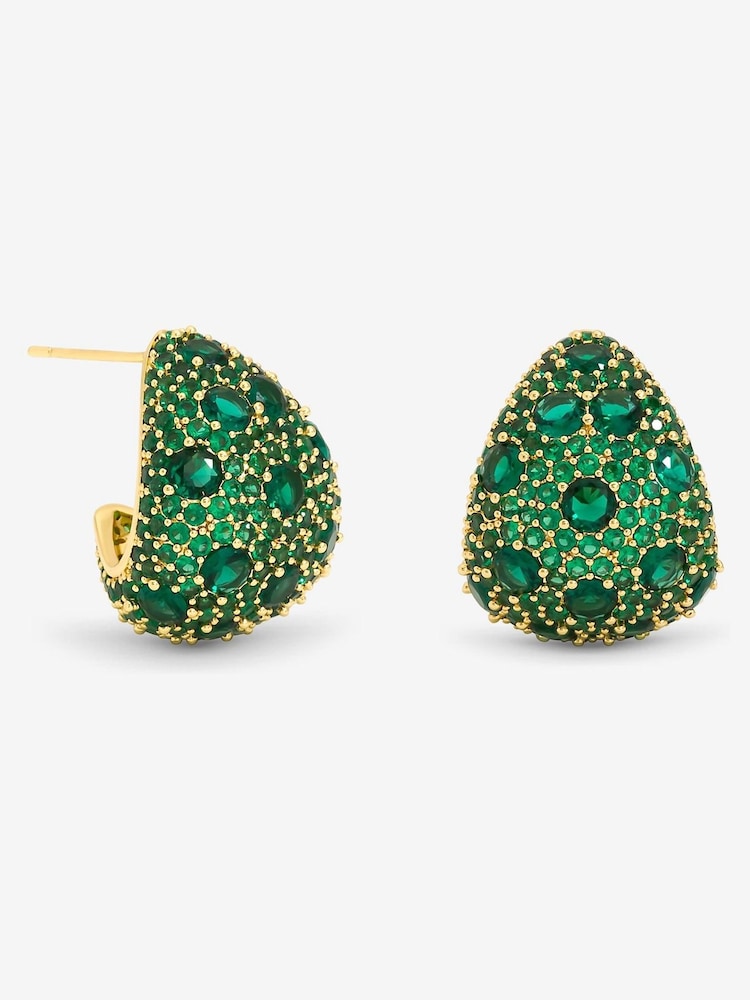 Jon Richard Silver Plated Pave and Emerald Dome Earrings - Image 1 of 2